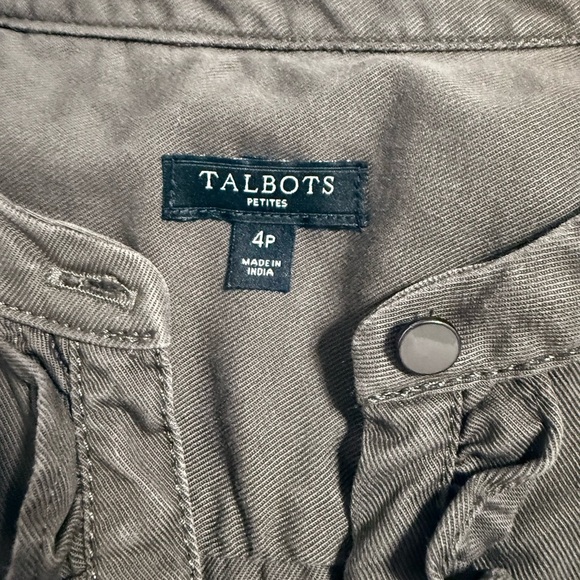 Talbots petites Olive Belted Ruffle Front Military Shirt Dress Size 4P - Picture 7 of 10